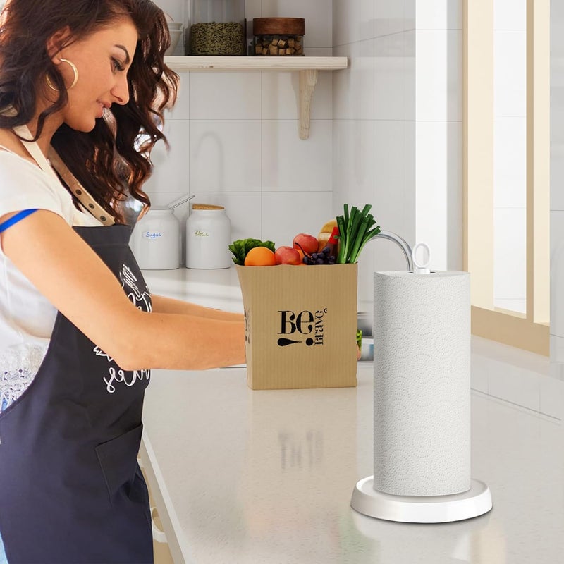 PAROTO White Paper Towel Holder Countertop, White Kitchen Accessories Decor, Stainless Steel, Paper Towel Holder Stand for Bathroom Farmhouse Essentials, Weighted Base, Anti-Slip - Image 5